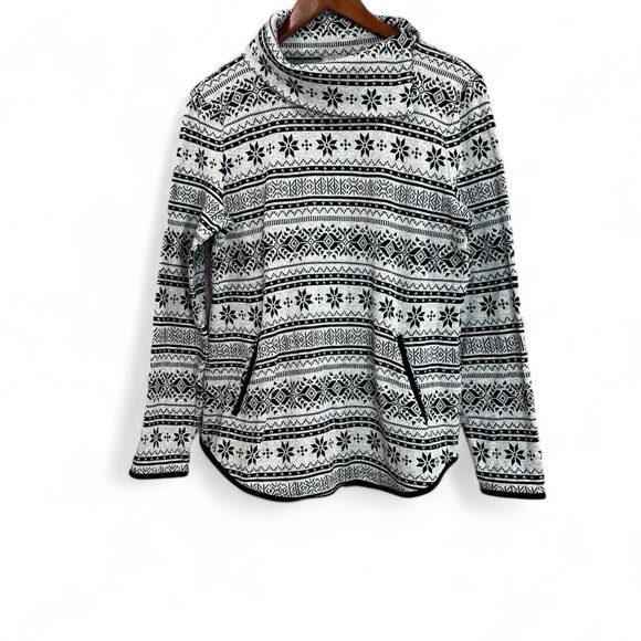 T by Talbots Womens Sweater Tops Medium Black Geometric Design Mock Neck Knit - Picture 2 of 12